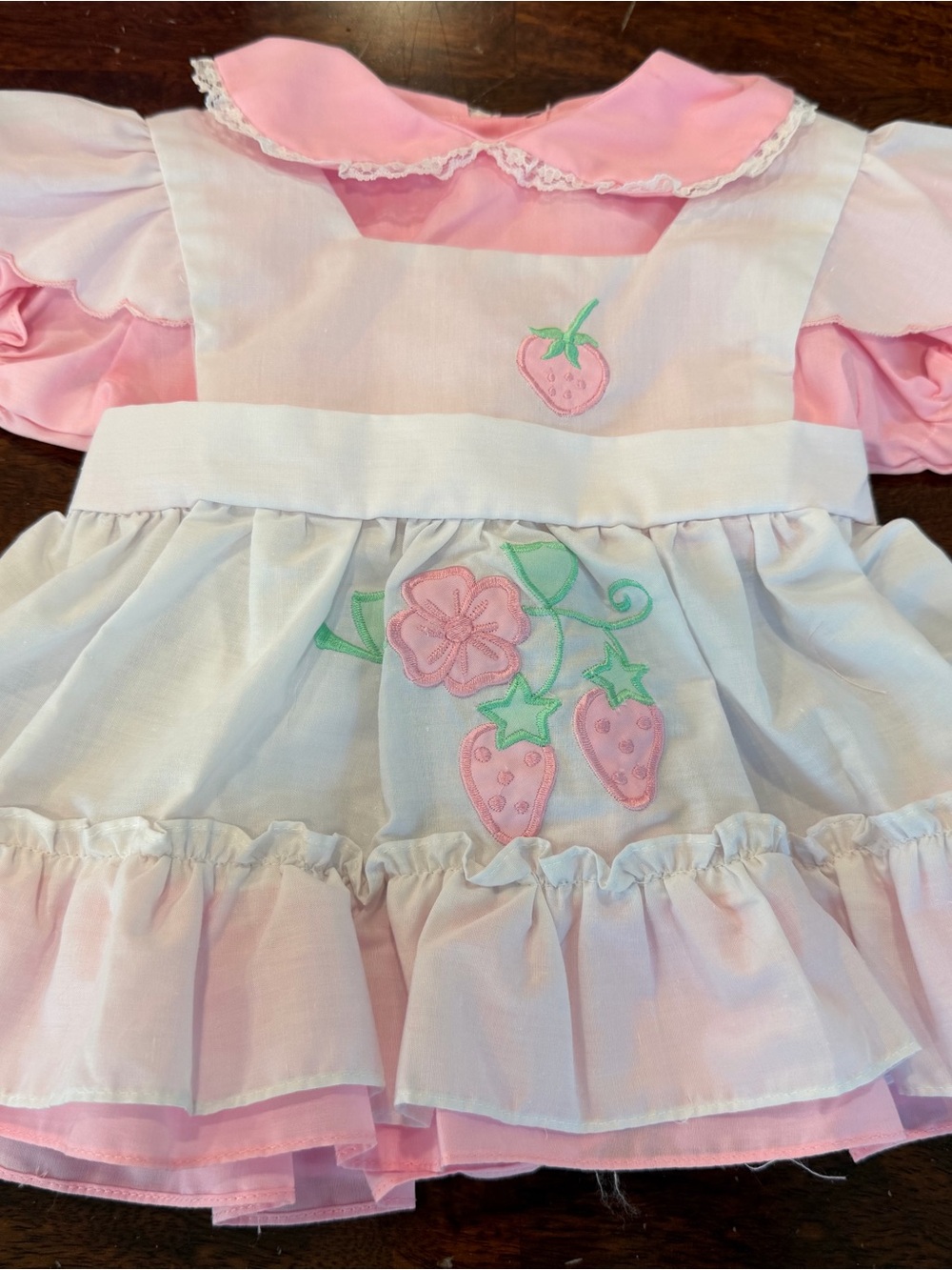 🆕Vintage 1970s girls pink white pinafore ruffle dress  deadstock cotton 18 MOS